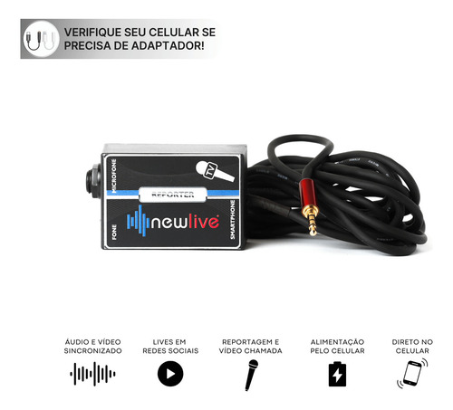 Interface Reporter New Live para microfone dinâmico gravação no celular