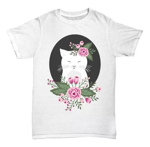 Remera Gato Floreado Flores Rosas Hermosas Unisex