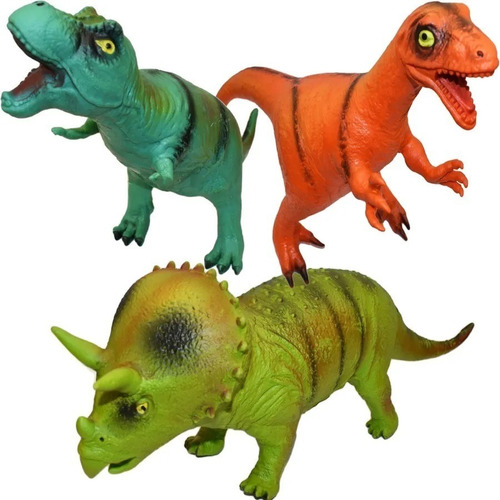 3 Dinosaurios Goma Resistente Juguete Muy Grande Combo X 3 U