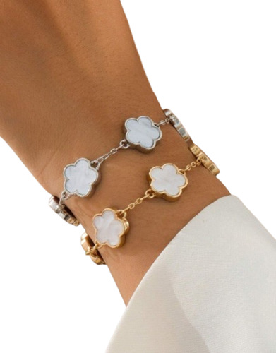 Set 2 Pulseras Trébol De 5 Hojas Clásico De Moda De Shein Blanco 20 Cm Blanco Y Negro