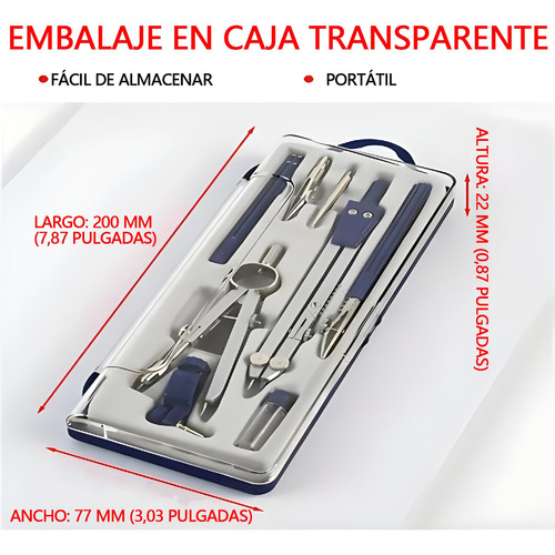 X 8pcs Compás Precisión Escolar Profesional Juego Geometría