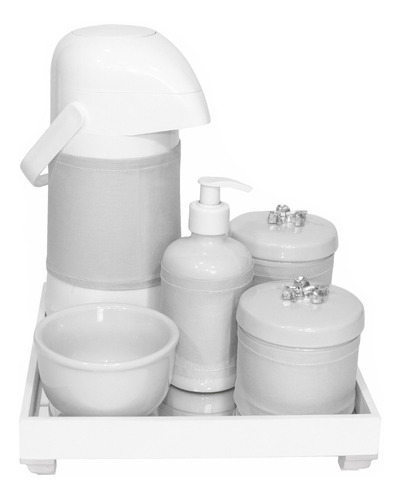 Kit Higiene Térmica Porcelanas Ursinho Prata Prateado Bebê Cor Flor de Liz