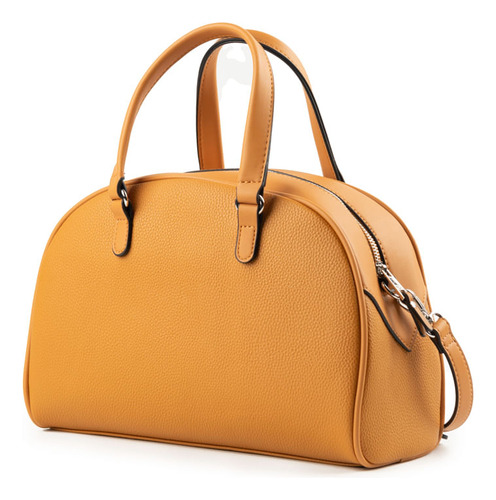 Cartera Baul Grande Xl Extra Large Parker Camel Acabado De Los Herrajes Níquel Correa De Hombro A Tono Diseño De La Tela Lisa