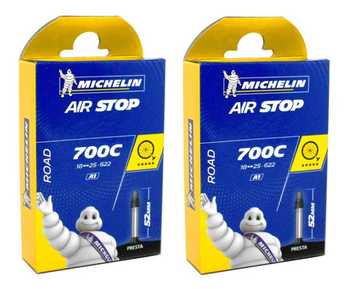 Imagem 1 de 2 de Par Camara De Ar Michelin Air Stop 700 X 18/25 Presta 52mm