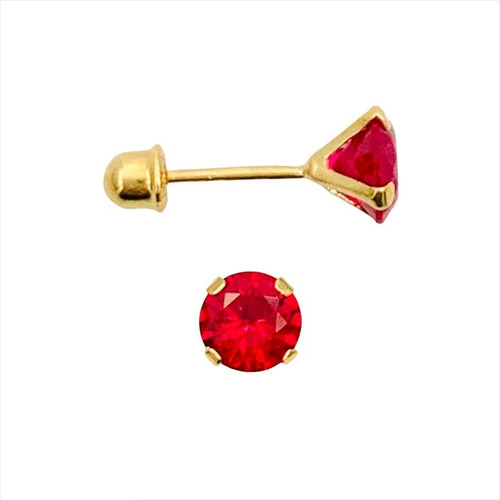 Aretes Broqueles Piedra Roja Oro Puro 10k Solido 100% 5 Mm