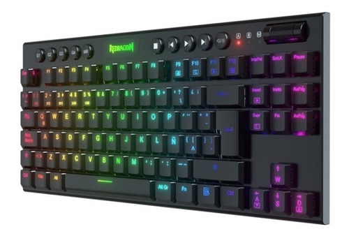 Imagen 2 de 2 de Teclado gamer bluetooth Redragon Horus K621 TKL QWERTY Redragon Ultra low profile Red español latinoamérica color negro con luz RGB