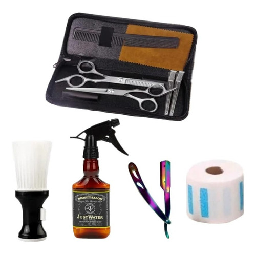 Imagen 2 de 2 de Kit Barberia; Tijera, Brocha, Navaja, Cuellero, Átomizador