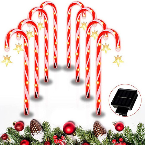 Bastón Solar Al Aire Libre Led Luz De Navidad 8pcs-