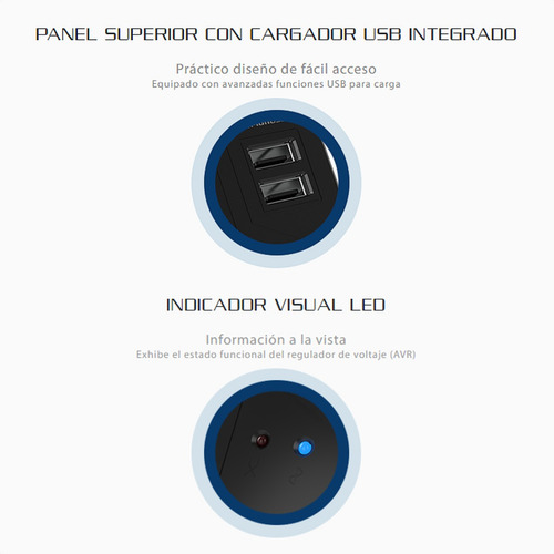 Regulador De Voltaje Forza 1000va/500w Con 4 Tomas + 2 Usb