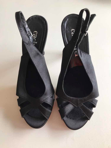 Sandalias Negras Taco Alto T38 Importadas Cacharel France