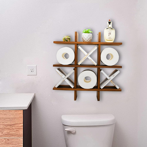 Tic Tac Toe - Soporte Para Papel Higiénico Rústico De Madera
