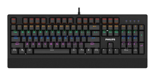 Teclado gamer Philips SPK8403 QWERTY inglês US cor preto com luz de 7 cores