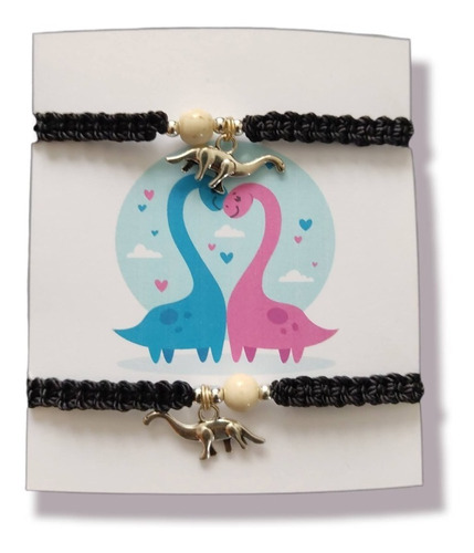 Dúo Pulseras Dinosaurio Turqueita Pareja Novios Aniversario