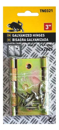 2 Bisagra Galvanizada Zincada 2pcs 3 Pulgadas + 12 Tornillos