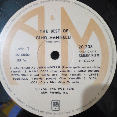 Gino Vannelli The Best Of Disco De Vinilo Lp 1978 Tapa Gener