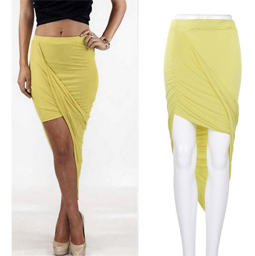 Lady Girl Wrap Draped Corte Oi Baixo Assimétrico Cintura Alt
