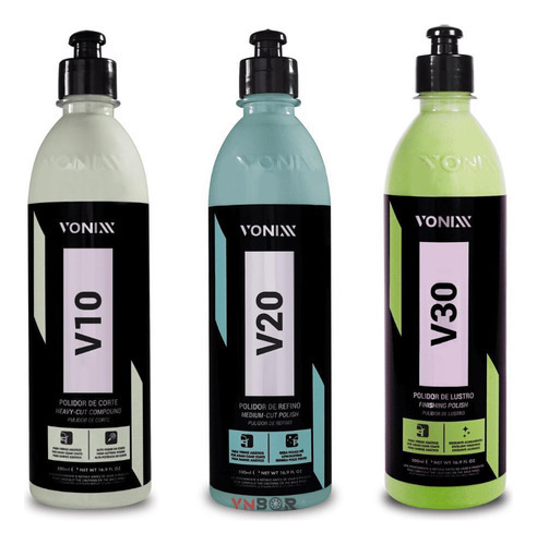 Kit Polimento - V10 Corte V20 Refino V30 Lustro 500ml Vonixx