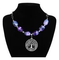 Comprar Collar Piedra Natural Dije Árbol Color Plata De Acero Mujer