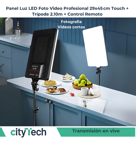 Panel Luz Led Foto Video Profesional 29x45cm Touch + Trípode Negro Blanco Neutro Frio Cálido
