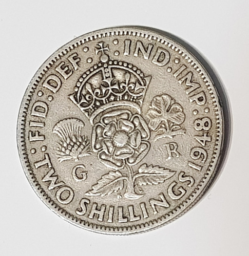Moneda 2 Chelines 1948 Reino Unido Two Shillings Granbretaña