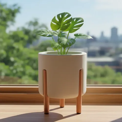 Vaso De Planta Luxo Decorativo Com Pé De Madeira Nordico P Areia Liso