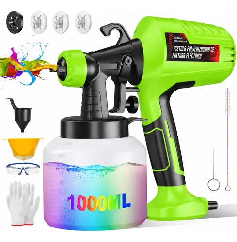 Pistola de Pintura Elétrica TOHWPEF 1200W HVLP com 4 Bicos e Reservatório de 1L