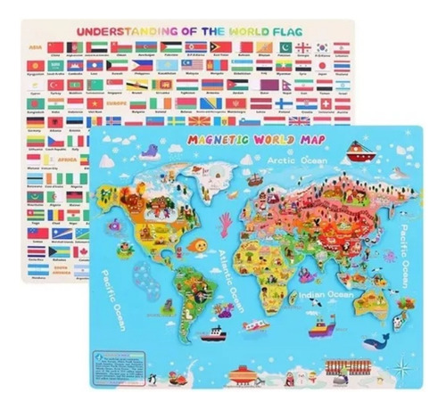 Mapa Mundial Ingles Juego Juguete Didáctico Magnético Madera