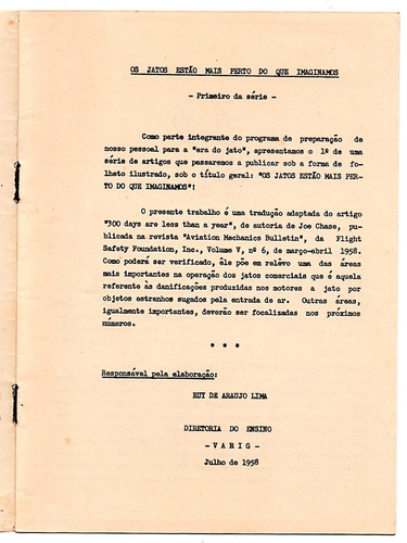 Varig - Diretoria De Ensino - Os Jatos Estão Chegando - 1958