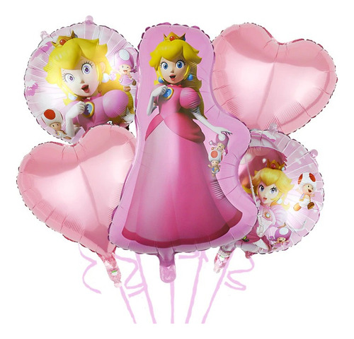 Bouquet 5 Globos Princesa Peach Globo 3d+4 Metalizados 45cm