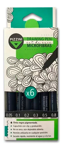 Set Microfibra Estilografo Pizzini Tinta Pigmentada X6 Unid