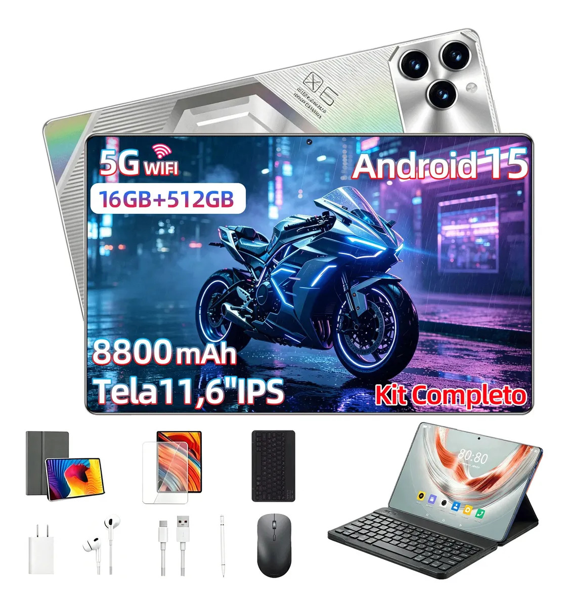 Smartphone Tablet ZEENO Pad 6 Pro 512GB 16GB RAM Tela 11.6" 48MP Bateria 8800mAh Android 15 4G Desbloqueado Con Mouse e Teclado