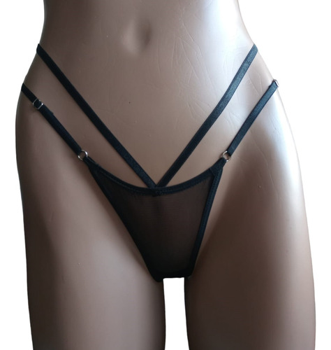 Tanga Regulable Tul Doble Tira Pasionel T046 Negro - Fun*