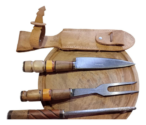 Kit Asador Personalizado: Cuchillo, Tenedor, Chaira Y Plato