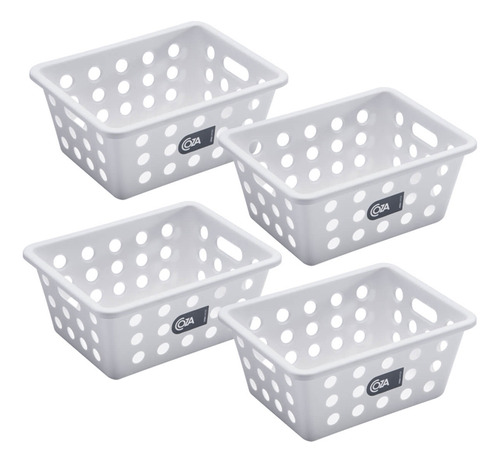 Kit 4 Caixas Organizadoras Plásticas Cestos Pequenos Branco