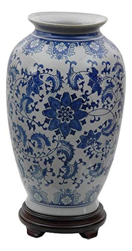 Muebles Orientales Florero De Tung Chi De Porcelana Azul Y B