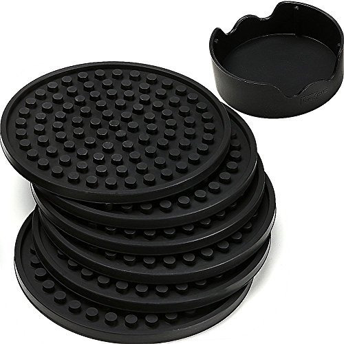 Posavasos Enkore Para Bebidas - Set De 6 Con Soporte, Negro