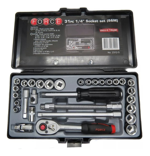 Juego Dados Hexagonal 1/4'' Mm/puLG 31 Piezas (2312-5) Force