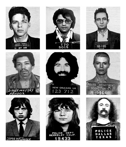 Cartel De Fotografía De Mugshot De Músicos Bowie Elvi...