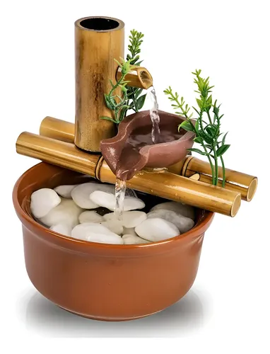 Fonte De Mesa Agua Cascata Bambu 2 Quedas Decorativa 19cm