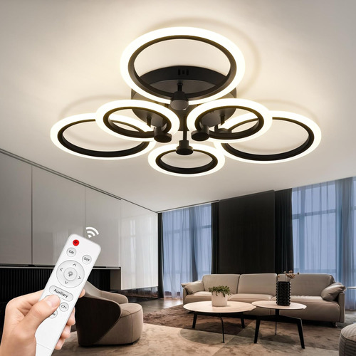 Seable Lámpara De Techo Led Moderna Regulable, 6 Anillos De