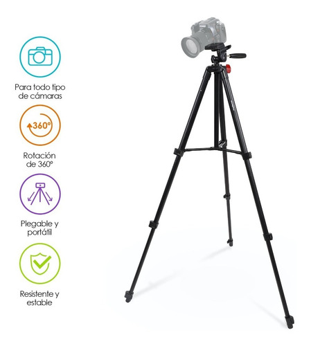 Imagen 2 de 9 de Tripie Para Camara Profesional 360° Portatil 135 Cm Redlemon