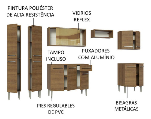 Armario De Cocina Completo 293cm Emilly Madesa 05 Marrón