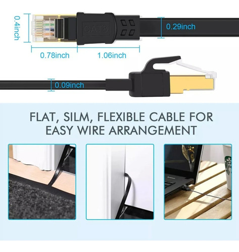 Cable Cat 8 De 15 Metros Red Plano Rj45 Ethernet Categoría 8