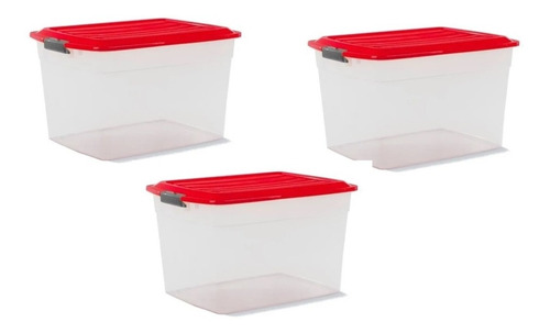 Caja Organizador Plastico Apilable Tapa Taper 34 Lts Kit X 3