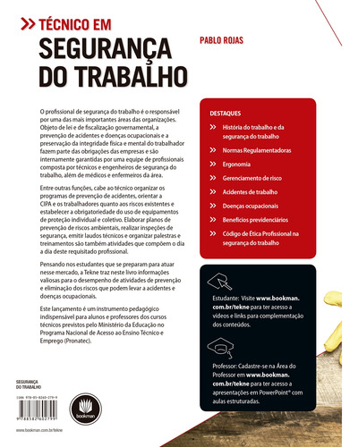 Técnico em Segurança do Trabalho, de Rojas, Pablo Roberto Auricchio. Série Tekne Editora Bookman, capa mole em português, 2015
