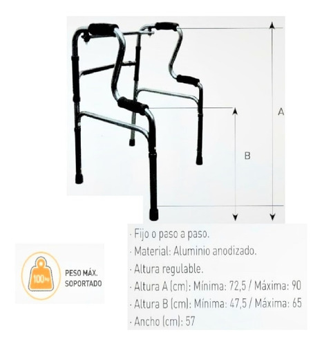 Imagen 7 de 10 de Andador Ortopedico Pleg Doble Grip Ayuda A Pararse Aluminio