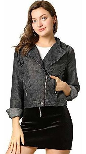 Chaqueta Denim Asimétrica Con Cremallera Mujer