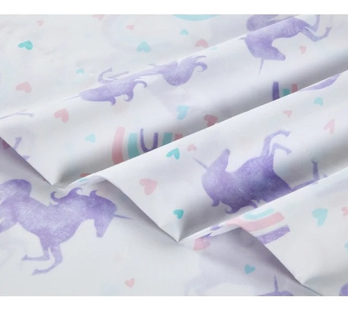 Set Sabanas Individual Unicornio Niñas 3 Piezas Microfibra Diseño De La Tela Dibujo