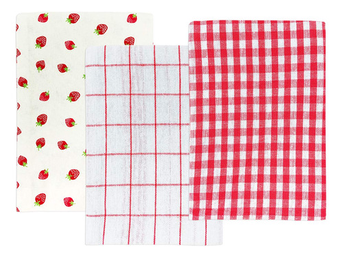 Wrapables® 100% Cotton Kitchen Dish Towels (set Of 3), Red.