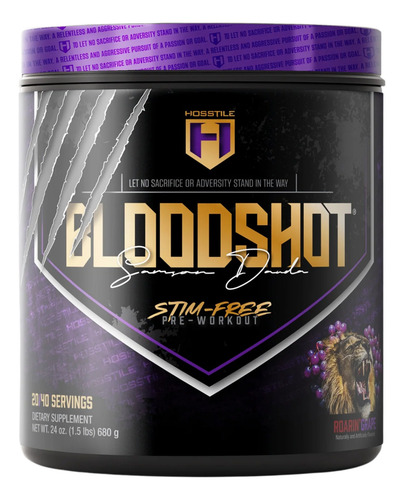 Hosstile Bloodshot Stim Free 40 Servicios 680 Gr Sabor Uva Roarin